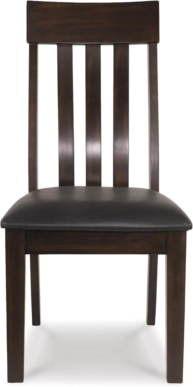 Signature Design by Ashley Haddigan Faux Leather Cushioned Rake Back Dining Chair, 2 Count, Dark Brown