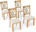 Giantex Wooden Dining Chairs Set of 4, Linen Fabric Upholstered Kitchen Chair w/Rubber Wood Frame, Wide Padded Seat, Curved Cross Back, Farmhouse Side Chairs for Dining Living Room Restaurant