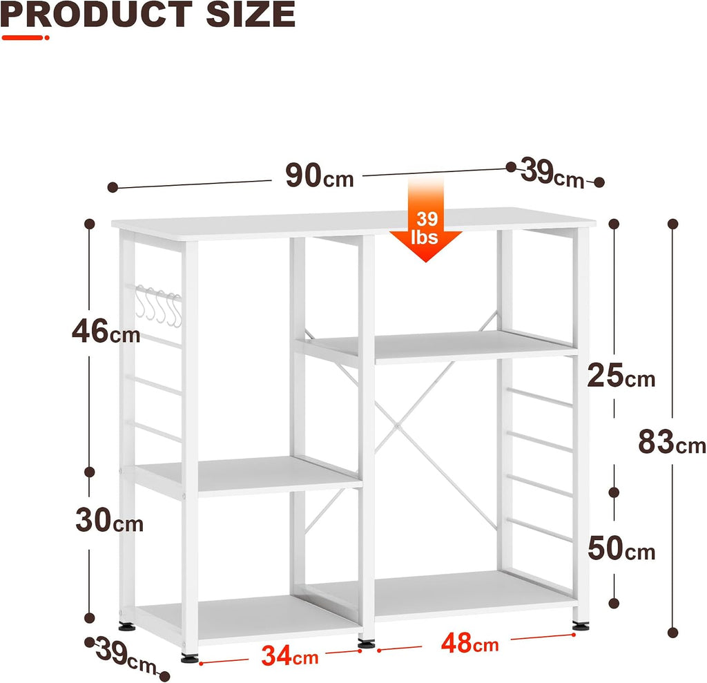 SDHYL Coffee Bar, 35 inch Bakers Rack Microwave Stand with 4 Storage Shelves, Kitchen Shelves Organizers Bakers Racks with Storage, Microwave Table Coffee Station Table for Home Kitchen, White