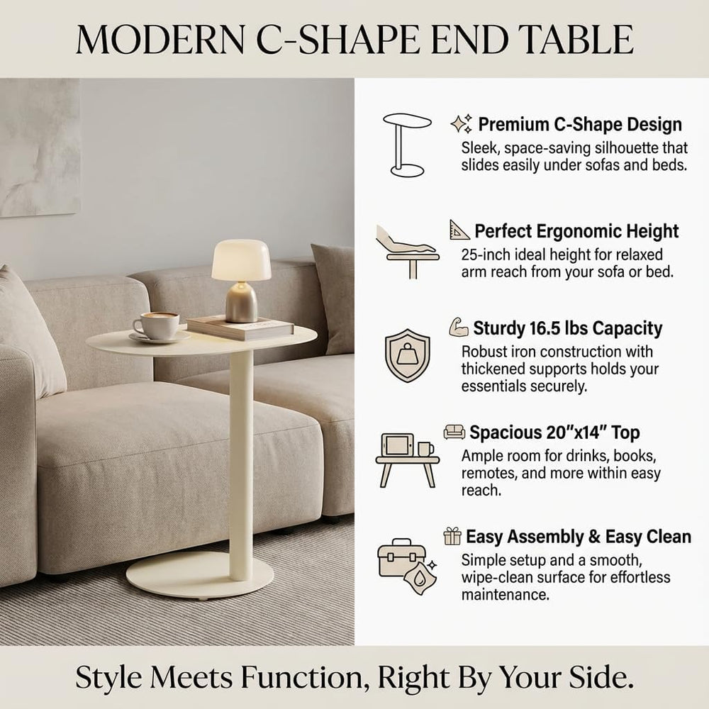 C-Shaped Side Table, Modern Metal End Table for Couch Slim Sofa Side Table Sn...
