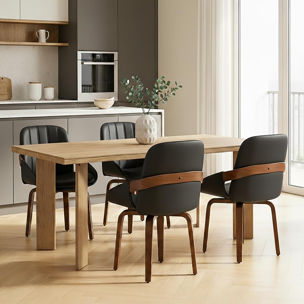 Swivel Black Dining Chairs Set of 4, Mid Century Modern Faux Leather Dining R...