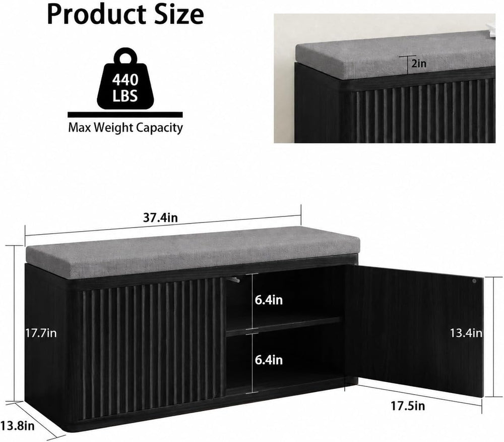 Entryway Shoe Storage Bench with 2" Cushion, 37.4" Small Bench with...