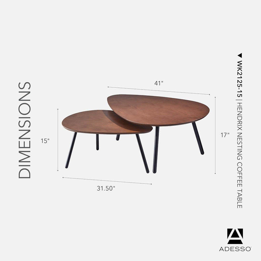 Adesso Set of 2 Nesting Coffee Tables, Walnut Oak & Matte Black | Hendrix...