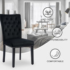 Velvet Dining Kitchen Chair Set of 6, Parsons Upholstered Dining Room Chair, Wood Accent Chair with Nailed Trim, Black