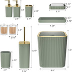 Bathroom Accessories Set - Gorgeous Bathroom Set, 10PC Sage Green Bathroom Accessory Set, Toilet Brush, Trash Can & Soap Dispenser