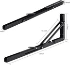 YUMORE Folding Shelf Brackets, 20 Inch Heavy Duty L Bracket, Black DIY Collapsible Shelf Bracket for Workbench Folding Table Hinge, Max Load: 330lb, Pack of 2