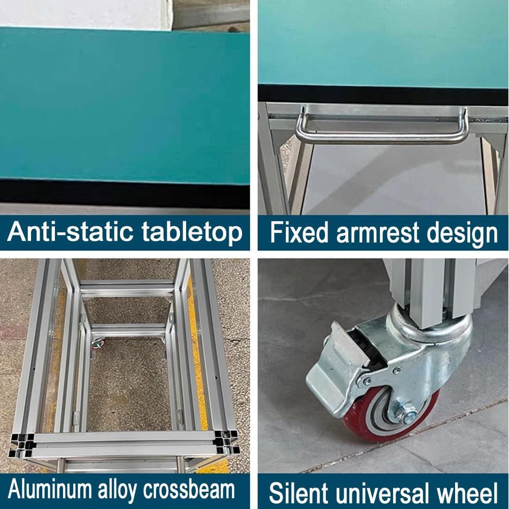Durable Portable Antistatic Workbench Cart with Wheels & Handles - Mobile Workshop Stand for Material Handling - Gray Workstation (280x60x75 cm)