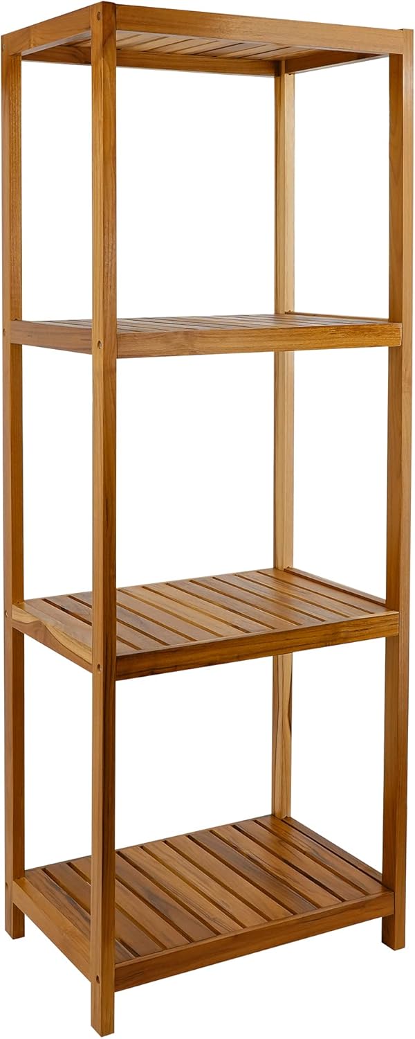 VaeFae Teak Bathroom Shelf, 4-Tier Storage Shelf, Wooden Stand Shelf Organize...