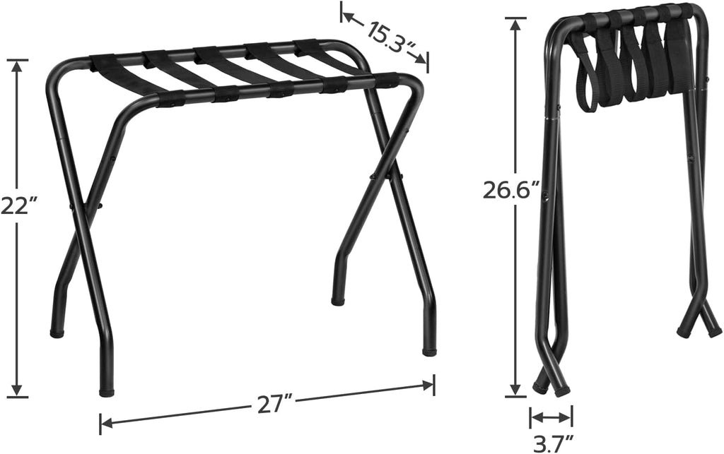 HOOBRO Luggage Rack, Metal Foldable Suitcase Stand for Guest Room, Holds up to 100 lb, 27 x 15.3 x 22 Inches, Steel Frame, Nylon Straps, Hotel, Bedroom, Closet, Black BK02XL01