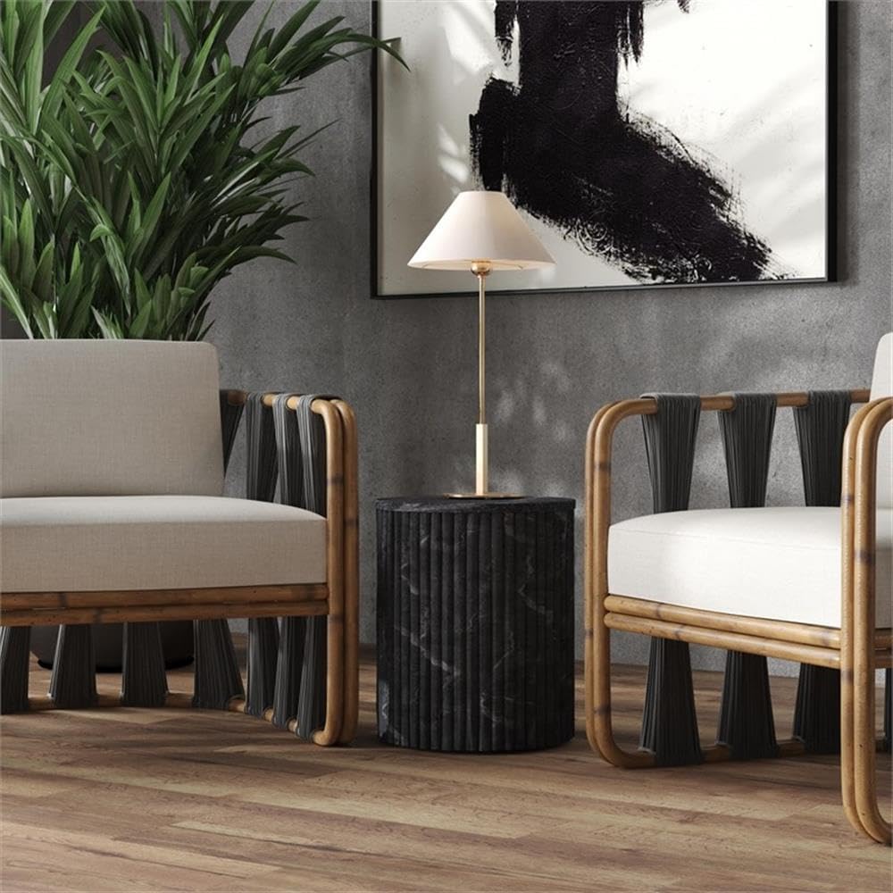Beaumont Lane Round Marble and Wood Side Table, 15" W x 18" H, Gray...
