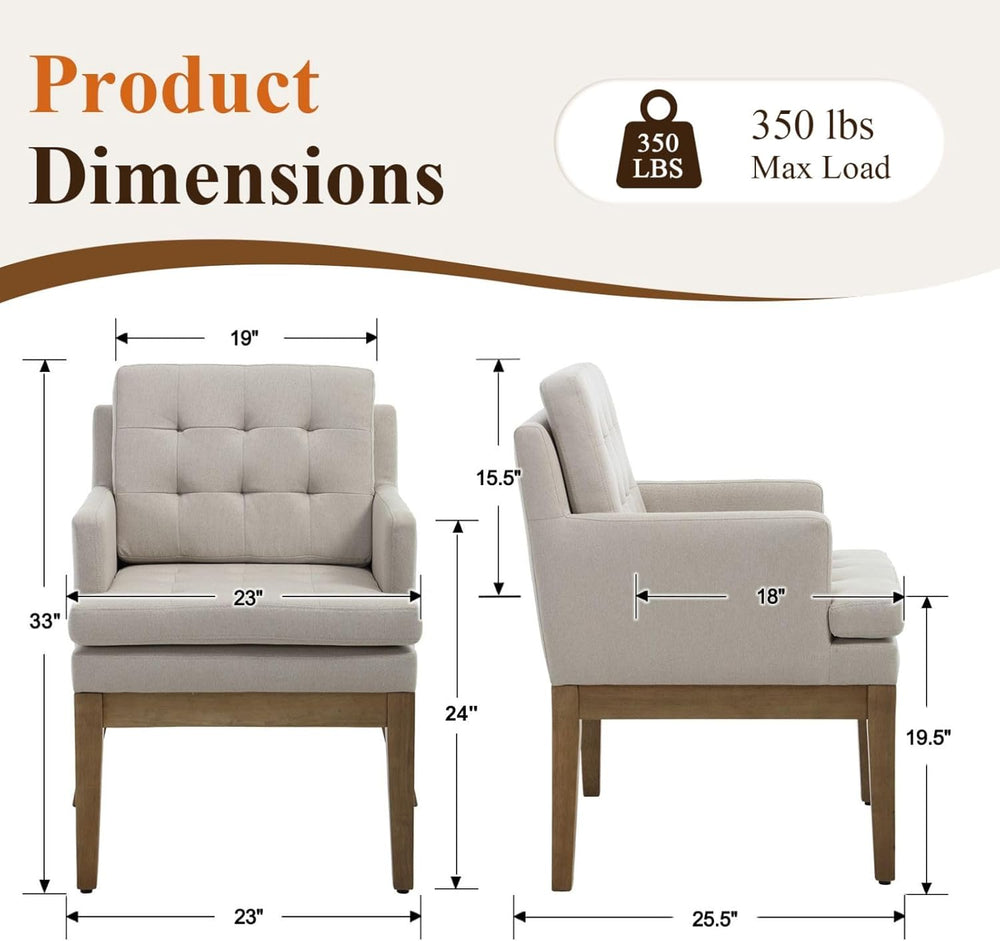 Linen Fabric Dining Chairs Set of 2, Upholstered Tufted Kitchen Room Chairs w...