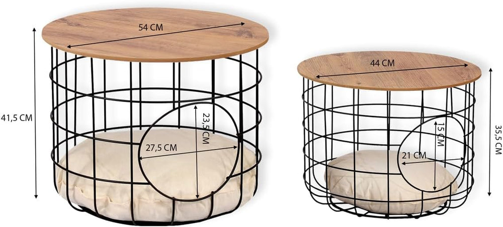 2-Piece Nesting Side Table Set with Cushions Scandinavian Style Round MDF and...