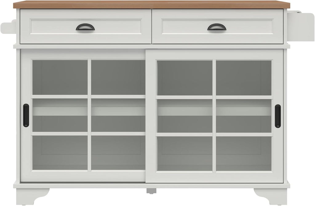 Walker Edison Carolina Modern Free-Standing 48 Inch Kitchen Island with Drawers, White