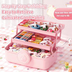 Bow Knot Hair Accessories Organizer Box Cute Dust Proof Childrens Jewelry Storage Box 3 Layers Plastic Storage Box for Hair Clips,Headbands,Hair Bands,Jewelry,Etc