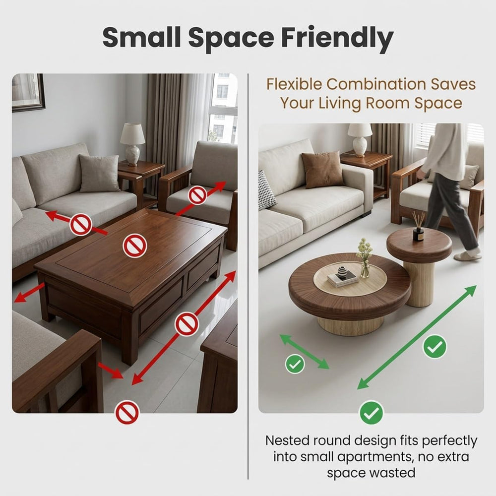Set of 2 Modern Round Nesting Coffee Tables with Storage for Living Room | Ro...