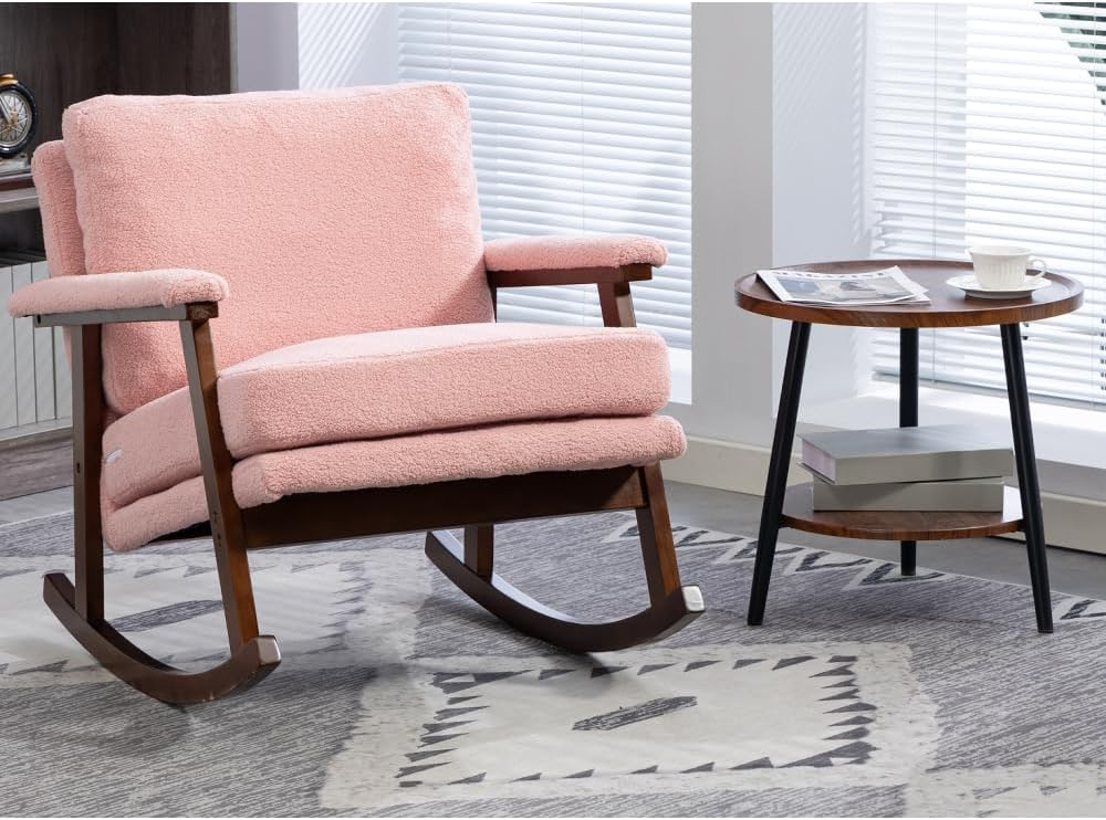 Mid Century Modern Accent Chair,Rocking Chair with Wood Frame, Upholstered Li...