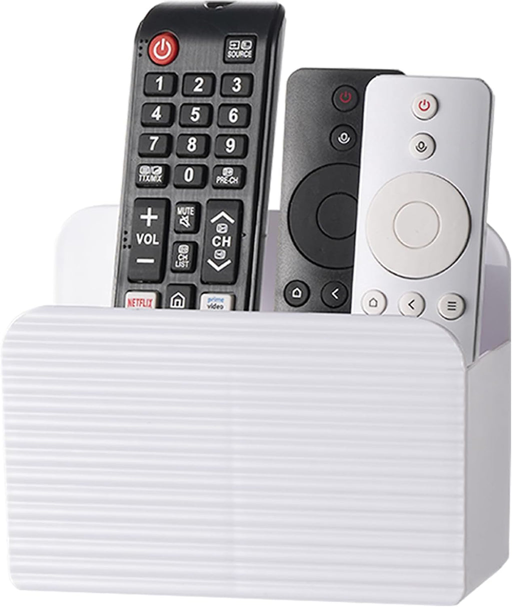 LINFIDITE Adhesive TV Remote Control Holder Wall Mount TV Remote Holder For Bedside Wall Remote Control Caddy Storage Organizer Stand Box （For 2 Or 4 Remote Controls –Whtie – Quantity 1）