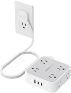 Surge Protector Power Strip, TESSAN Flat Plug Extension Cord with Multiple Outlets, 8 AC Outlets, 3 USB Ports(2 USB C), 5 Ft, 900 Joules Protection, 3-Sided Charging Station for Home Office Dorm Room