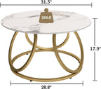 O&K FURNITURE Modern Gold Coffee Table, Faux Marble Pattern Center Table with Sintered Stone Tabletop, Round Coffee Table Living Room & Home Office