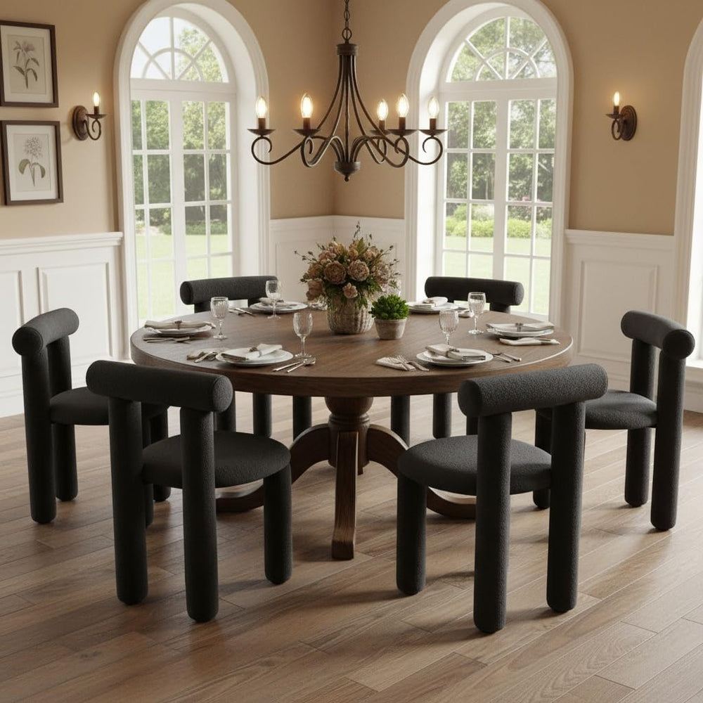 DUOMAY Modern Black Boucle Dining Chairs Set of 4, Sherpa Upholstered Kitchen...