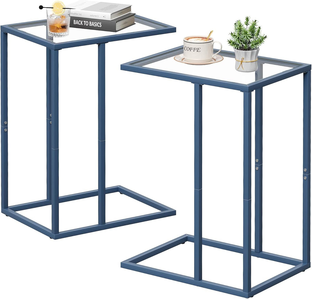 Easy Paws C Table End Table Set of 2, Glass Couch Side Table, Tempered Glass ...