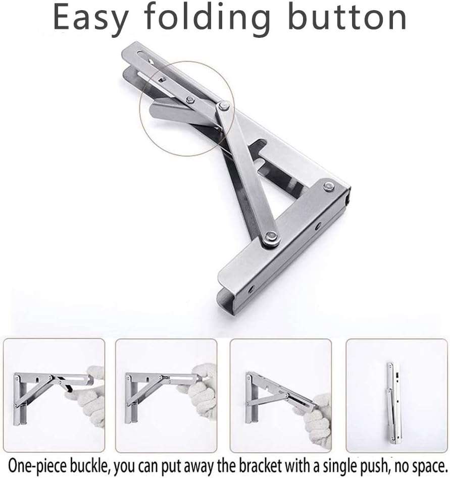 Folding Shelf Brackets, Max Load 300 lb, Heavy Duty Stainless Steel Collapsible Wall Mounted Shelf Brackets for Table, Space Saving DIY Bracket, Pack of 2 (2, Foldable 16")