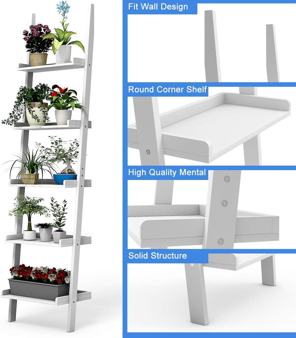 Tangkula Ladder Shelf, 5-Tier Multifunctional Modern Wood Plant Flower Book D...