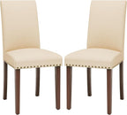 TLSUNNY Upholstered Dining Chairs Set of 2/4, Tufted Parsons Design with Nail Head Trim, Solid Wood Legs and Padded Seat, Comfortable Fabric for Dining Room, Kitchen (Beige, Set of 2)