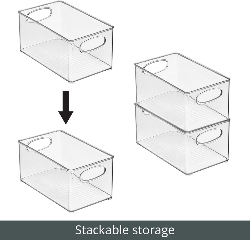 mDesign Plastic Home Closet Organizer - Basket Storage Holder Bin w/ Handles for Bedroom, Bathroom, Cabinet Shelves, Entryway, and Hallway - Holds Sweaters, Purses - Ligne Collection - 2 Pack - Clear