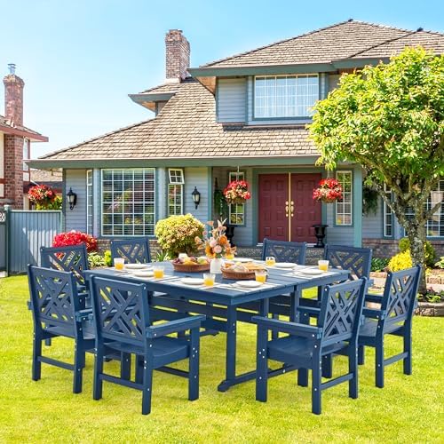 HDPE Outdoor Dining Set,10-Piece Outdoor Table and Chairs Include 8 Dining Ch...