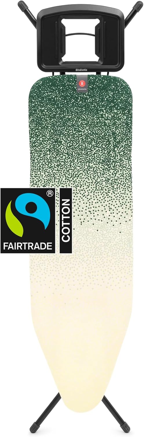 Brabantia - Ironing Board B – Solid Steam Iron Rest – Adjustable Height – Non-Slip Rubber Feet – 100% Fairtrade Cotton Cover with Foam Padding – Foldable – New Dawn – Size B (49 x 15 in)