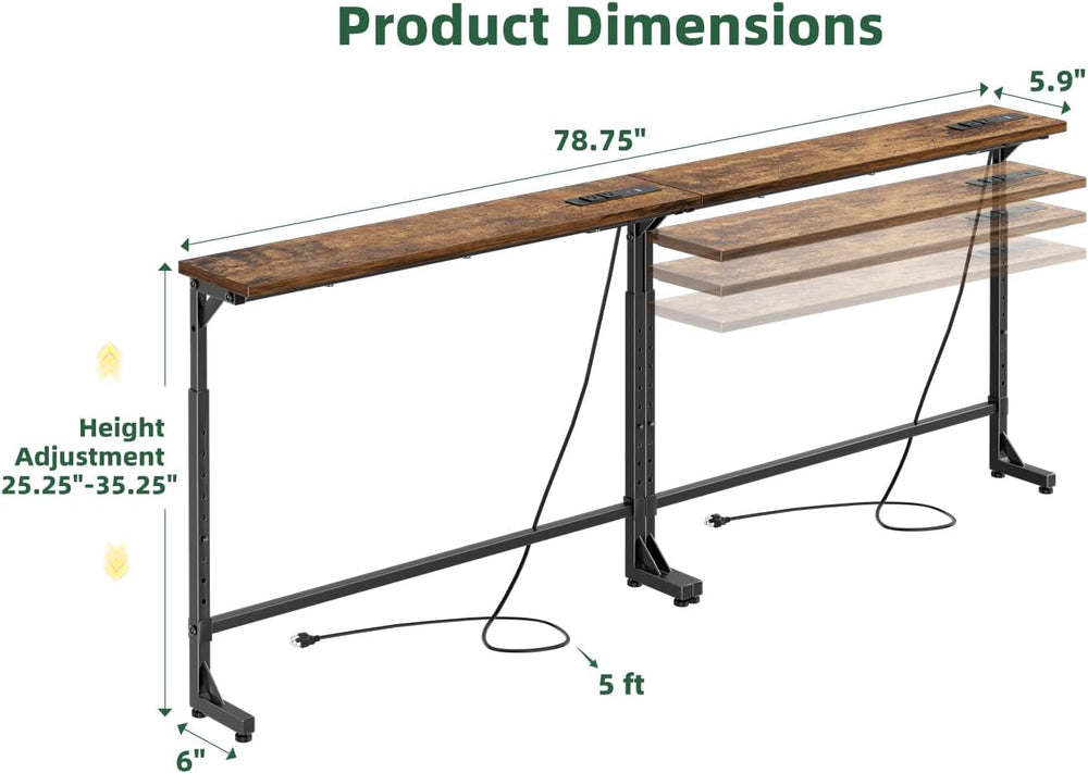 Simple Trending 78.75” Console Table, Narrow Behind Couch Table, Adjustable S...