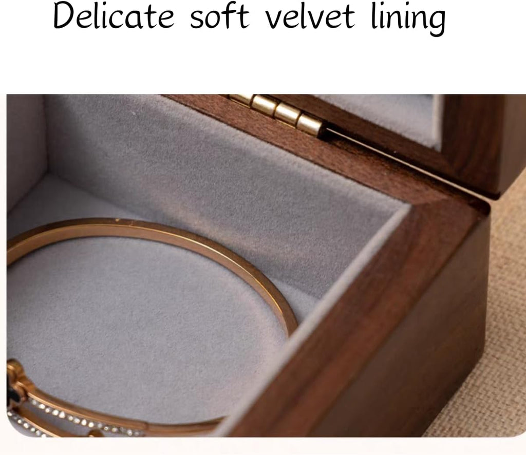 Bescott 2 Layers Solid Black Walnut Wooden Jewelry Box for Women with Lock and Key Wood Vintage Organizer for Men Earrings Rings Necklaces Bracelet Storage Mother's Day Gift
