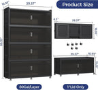 320GAL Extra Large Storage Bins with Lid, 1280QT Collapsible Organizer with Wheels, Stackable Closet Cabinet with Doors, Folding Storage Containers for Home, Office, Kitchen, 4Pack Black