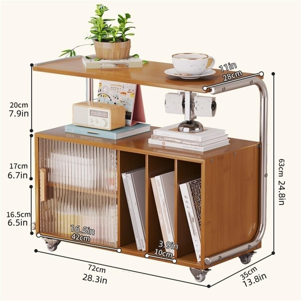 Modern Rolling Side Table End Table with Storage 360° Rollers Movable Night S...