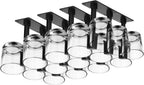 4 Pcs Wine Glass Rack, Under Cabinet Stemware Organizer, Inverted Hanging Draining Dustproof Plastic Cup Storage Holder with Mounting Screws & Glue, Ideal for Kitchen, Bar and Dining Room (Black)