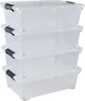 Xyskin 4 Packs 20 Quart Plastic Under Bed Storage Box, Clear Stackable Container Bins for Clothes, Blankets, Winter Clothing, & Shoes