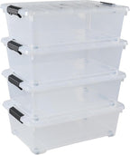 Xyskin 4 Packs 20 Quart Plastic Under Bed Storage Box, Clear Stackable Container Bins for Clothes, Blankets, Winter Clothing, & Shoes