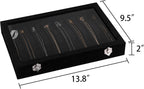 Frebeauty 15 Hooks Necklace Tray Velvet Neckalce Organizer with Clear Lid Lockable Necklace Holder Box Jewelry Organizer for Pendants Chains Necklace Jeweley Tray for Women Girls(Black)