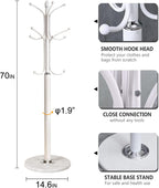 Kertnic Metal Coat Rack Stand with Natural Marble Base, Free Standing Hall Tree with 12 Hooks for Hanging Scarf, Bag, Jacket, Home Entry-way Hat Hanger Organizer (White)