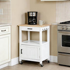ZENY Rolling Kitchen Island Cart with Storage Cabinet and Shelf, Kitchen Cart with Drawer on Wheels, Small Home Coffee Bar, Microwaves Stand with 3 Side Hooks for Dining Room, White