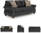 Signature Design by Ashley Shadsburne Rustic Faux Leather Sofa with Nailhead Trim and 2 Chenille Throw Pillows, Pillows With Soft Polyfill, Reinforced Frame For Added Stability, Black