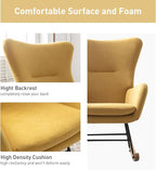 Phoenix Home Rocking Chair Nursery Velvet Upholstered Glider Rocker Rocking Accent Chair Padded Seat with High Backrest Armchair Comfy Side Chair for Living Room Bedroom Offices, Yellow