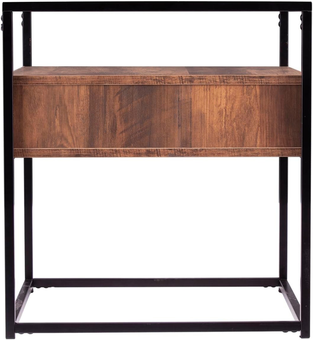 HomeStock Glass Top End Table with Drawer & Shelf - Industrial Accent Tab...