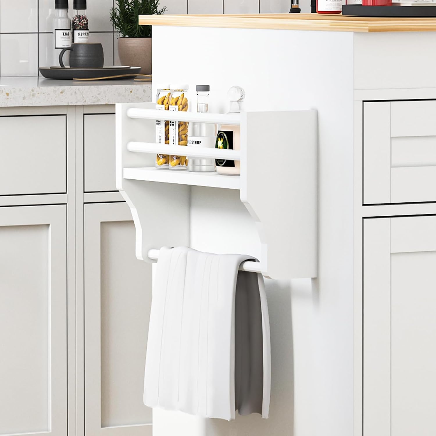 JassmiPkwy 78'' Rolling Kitchen Island with Extendable Dining Table for 4, Kitchen Islands on Wheels w/Pull Out Table, Drawer, 2-Tier Storage Shelf, Hooks, White
