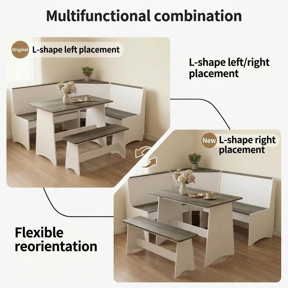 Farmhouse Breakfast Nook Table Set, Dining Nook Set with Corner Bench,with St...