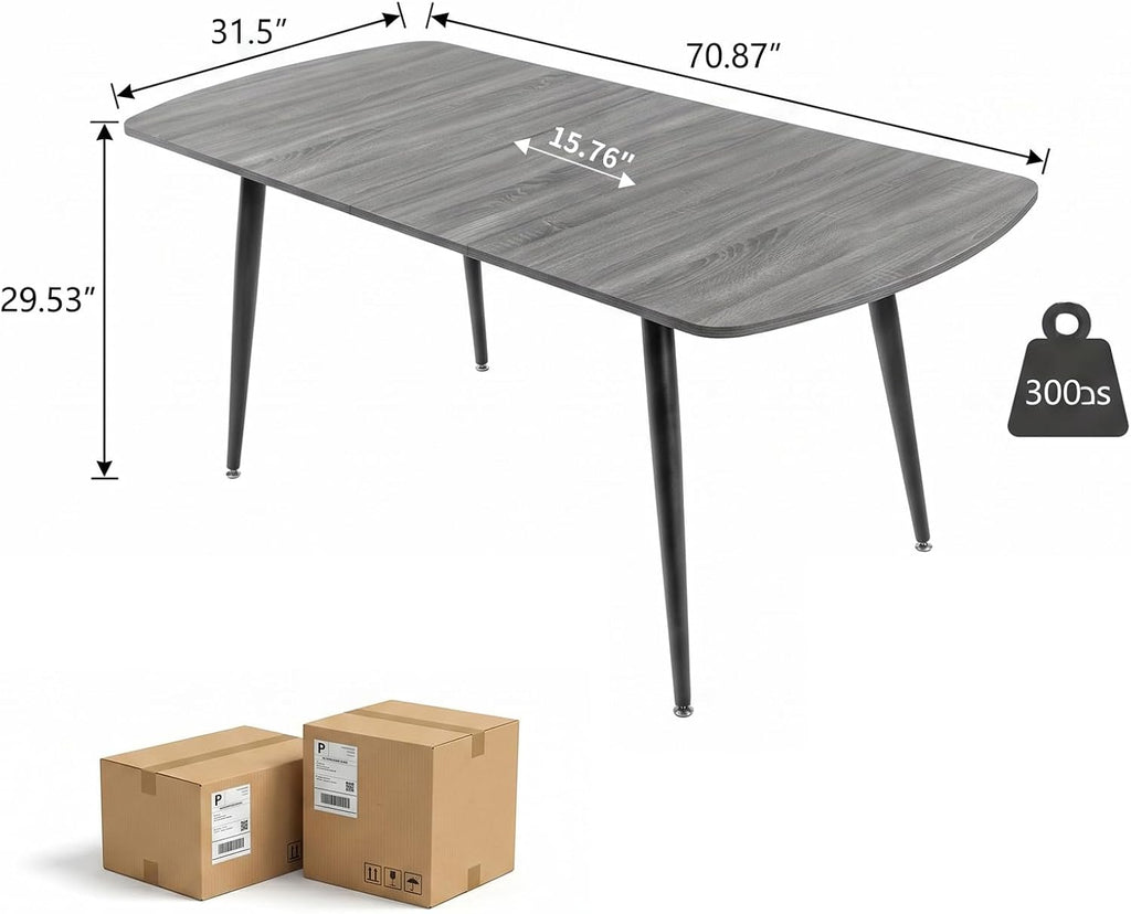HIPIHOM Extendable Dining Table Set for 6, 55.1" to 70.87" Expandable Kitchen & Dining Room Table with 6 Upholstered PU Leather Chairs (Grey Table)