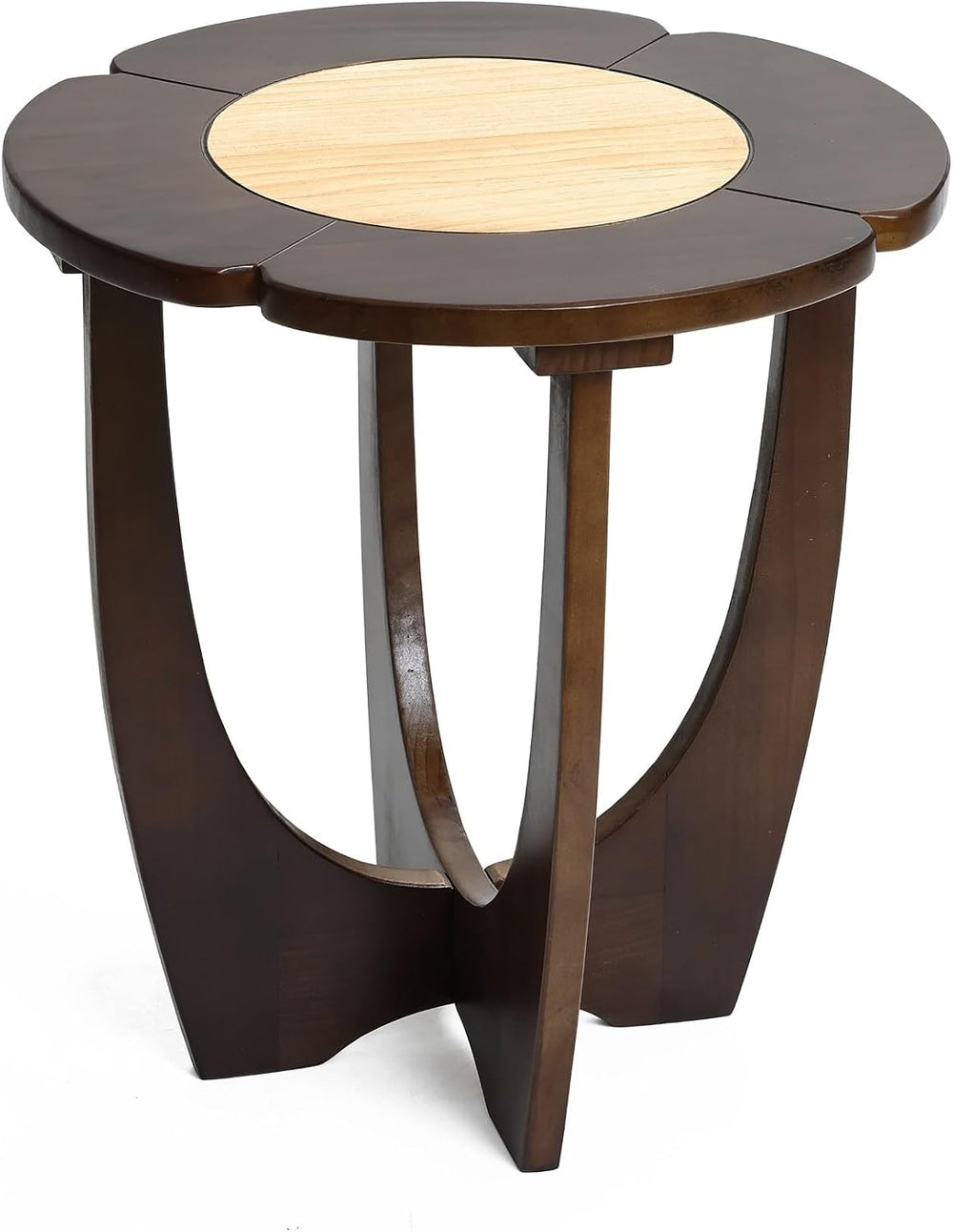 LuxenHome 18" Round Side Table, Mid-Century Modern Wood End Table with C...