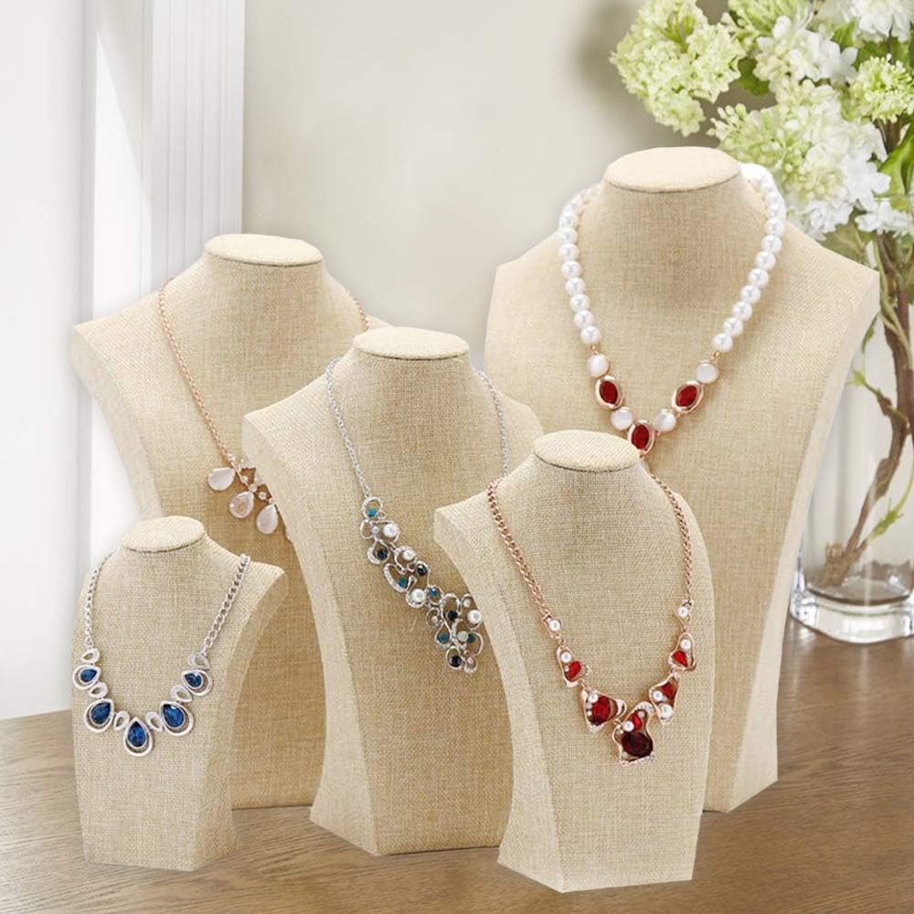 Beige Linen Necklace Display Bust - 15.7" Jewelry Holder for Necklaces, Bracelets, Figure Display Stand (40x23cm)