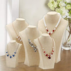 Beige Linen Necklace Display Bust - 11.8" Jewelry Holder for Necklaces, Bracelets, Figure Display Stand (30x17cm)